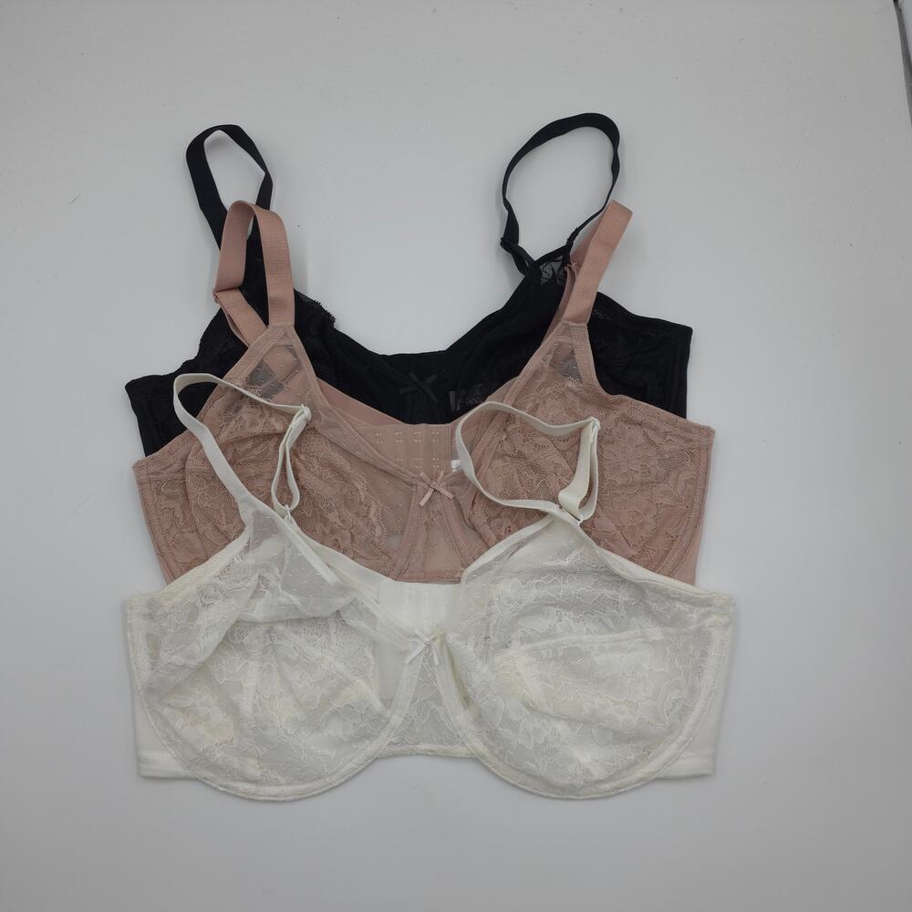 HSIA Bundle of Three Enchante Lace Underwire Bra in White Dusty Pink Black 38DDD